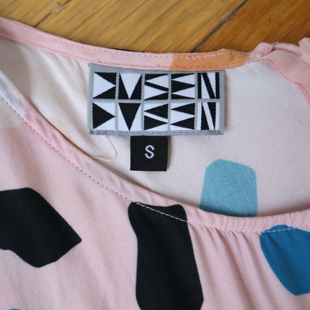 Dusen Dusen Silk Geometric Patterned Pink Tank Midi Dress, Size Small - Picture 11 of 15